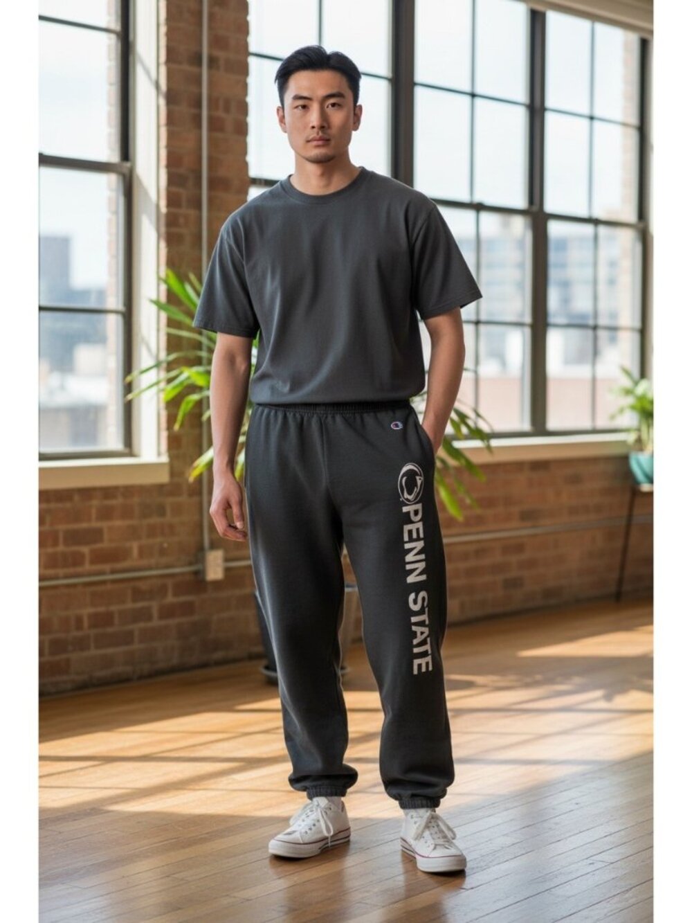 Champion Mens Penn State University Logo Jogger Sweatpants Gray Size XL Casual